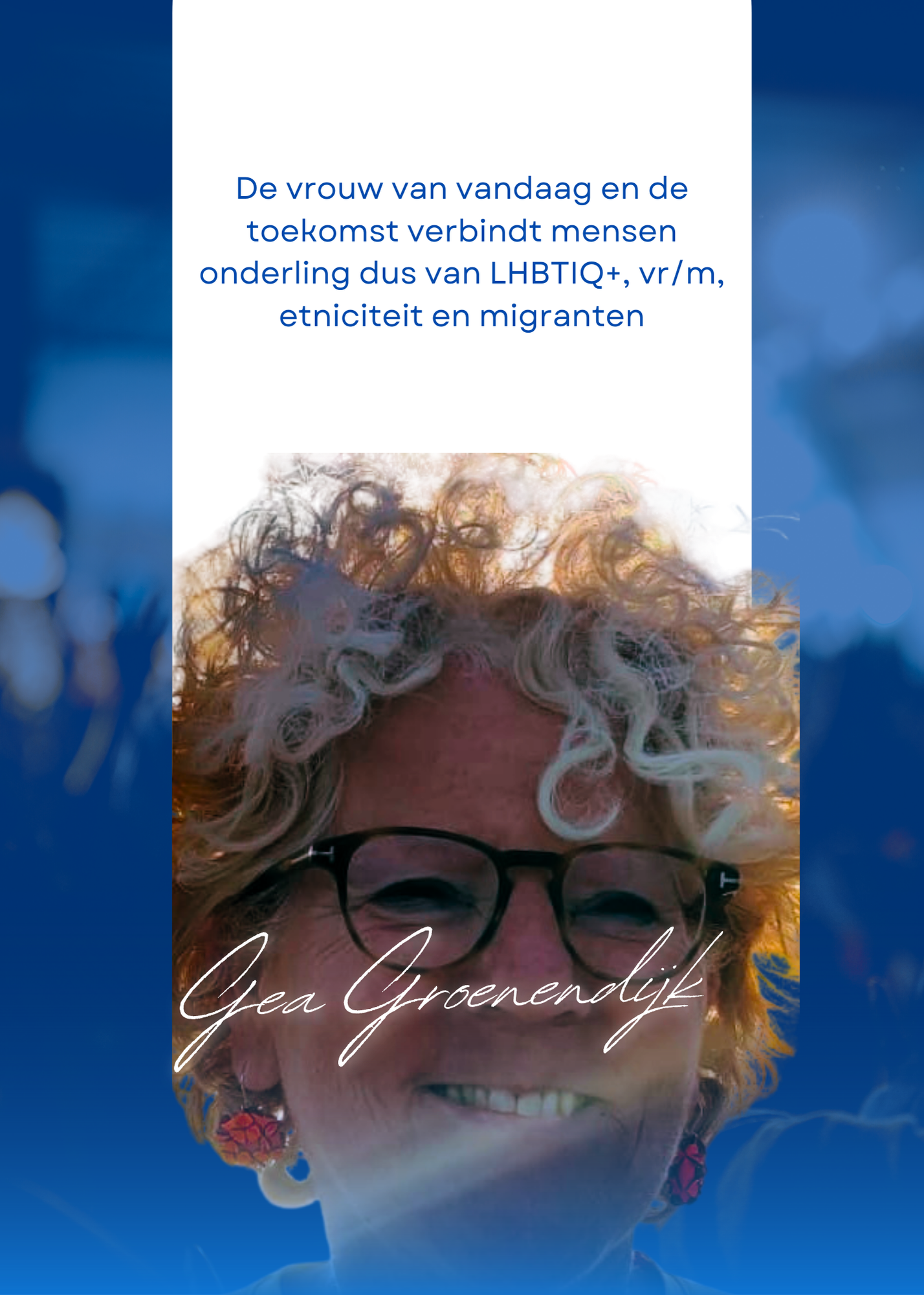 Bioanca nadoen statement vrouwendag 2025-3 a woman with curly blonde hair and glasses